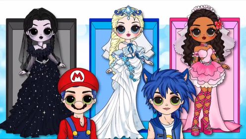 礼服婚礼：星期三情侣、马里奥、迪士尼公主和索尼克
