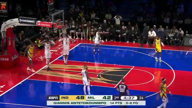 NBA季中锦标赛：步行者vs雄鹿第2节英文原声回放
