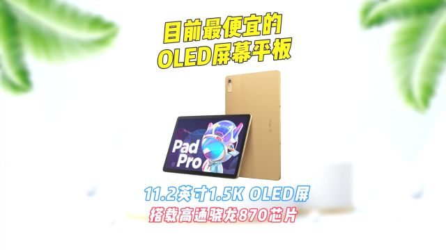 目前最便宜的OLED屏幕平板(小新Pad Pro 2022),采用11.2英寸1.5K OLED大屏,搭载骁龙870芯片