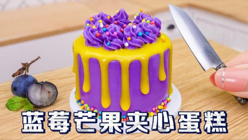 迷你厨房食玩：制作一个蓝莓芒果夹心蛋糕，丰富的口感让每一口都惊喜满满！