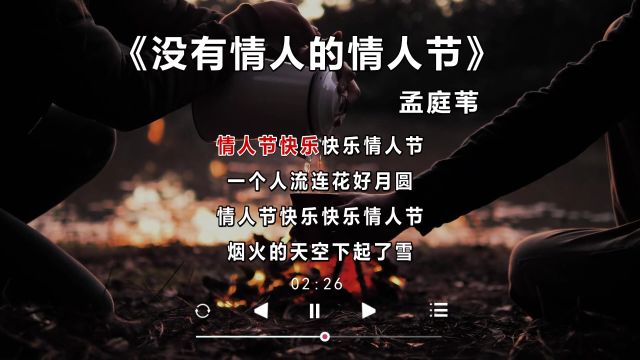 孟庭苇的歌曲《没有情人的情人节》实在是太经典了,让人陶醉其中