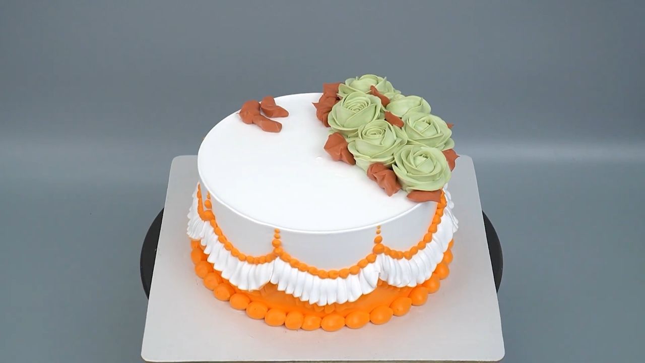 橙绿相间奶油蛋糕装饰创意