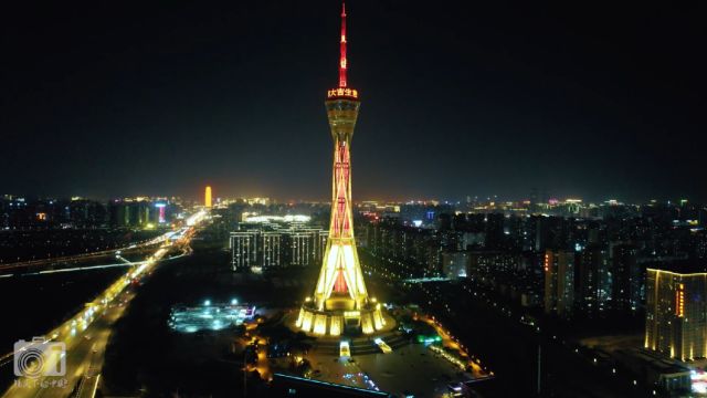 航拍郑州市中原福塔夜景