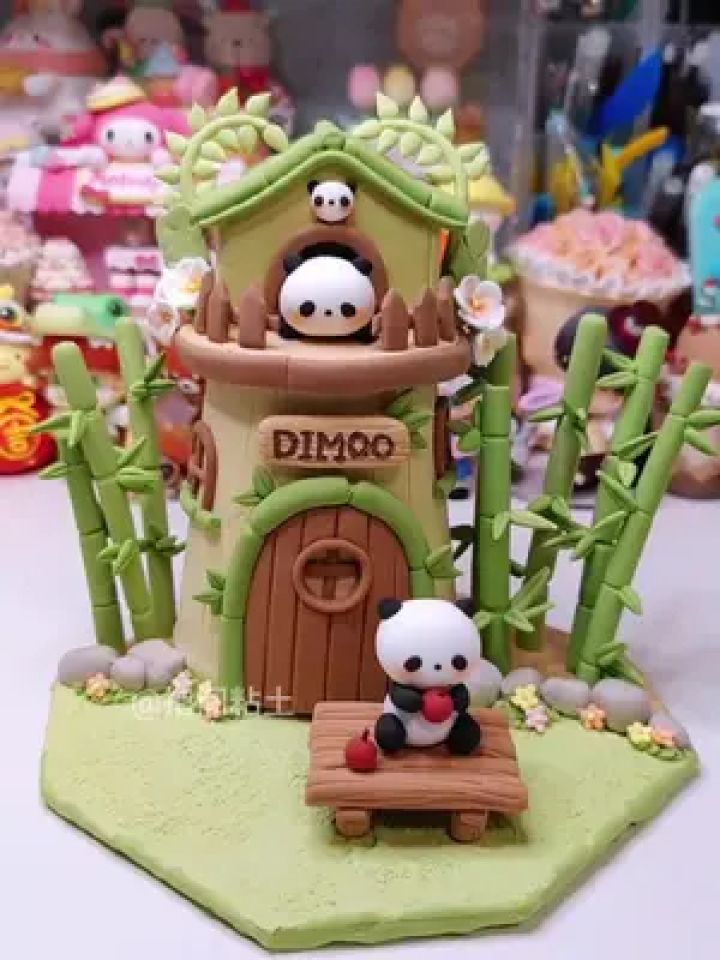 粘土改造~纸杯改造熊猫竹林小屋#粘土教程 #超轻粘土 #手工 #熊猫小屋