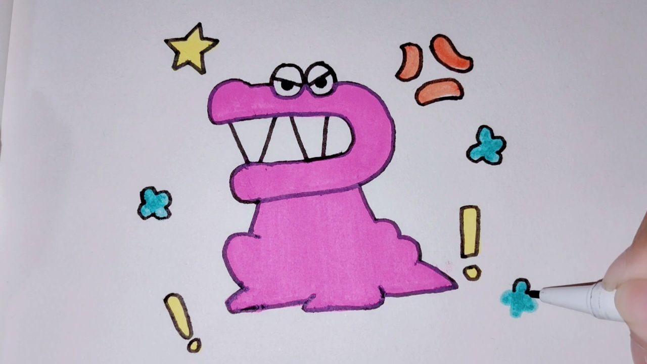 沉浸式画画|蜡笔小新粉色鳄鱼饼干,马克笔手绘可爱儿童简笔画!