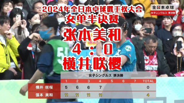 2023年全日本桌球选手权大会女单半决赛:横井咲樱vs张本美和