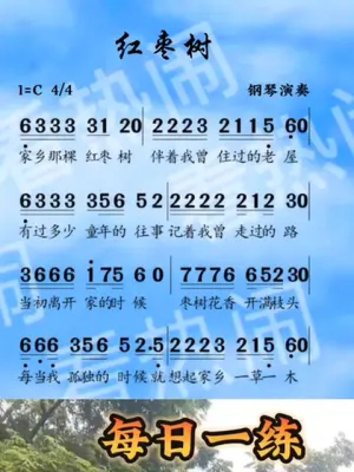 红枣树#动态曲谱 #钢琴演奏