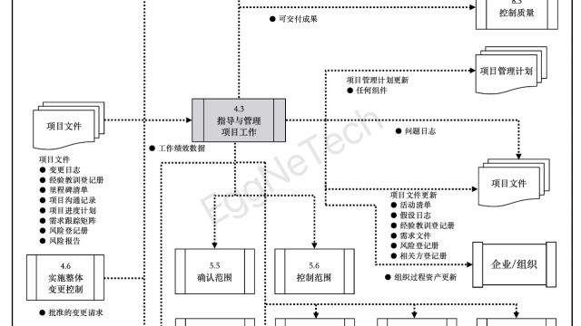 指导与管理项目工作:输入、工具与技术、输出及数据流向图