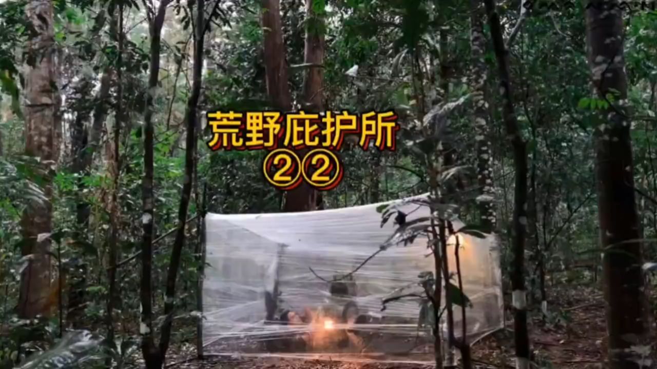 02大雨天用保鲜膜搭建的临时庇护所