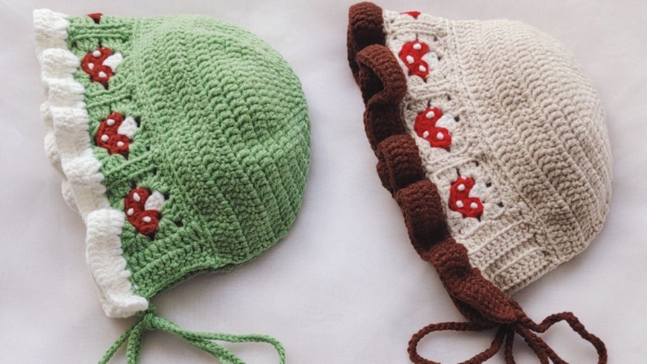 蘑菇帽子上部分001儿童宝宝帽子小蘑菇亲子孕妈手工 毛线钩织钩针新手