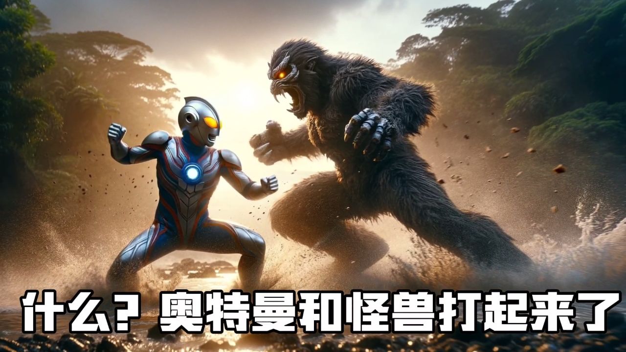 奥特曼和大怪兽在沙漠里决斗