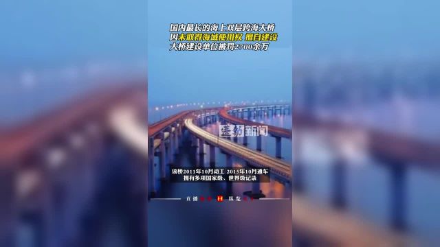 国内最长的海上双层跨海大桥,因未取得海域使用权 擅自建设,大桥建设单位被罚2700余万