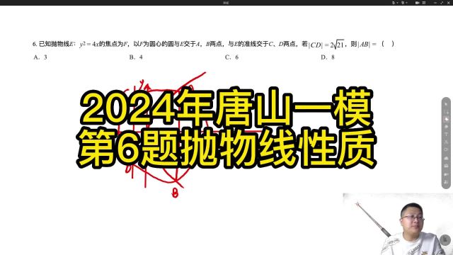 2024年唐山一模第6题抛物线性质