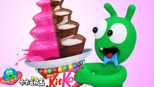 卡卡趣玩动画：流动巧克力卡卡一靠近就会消失，他怎么才能吃到呢？