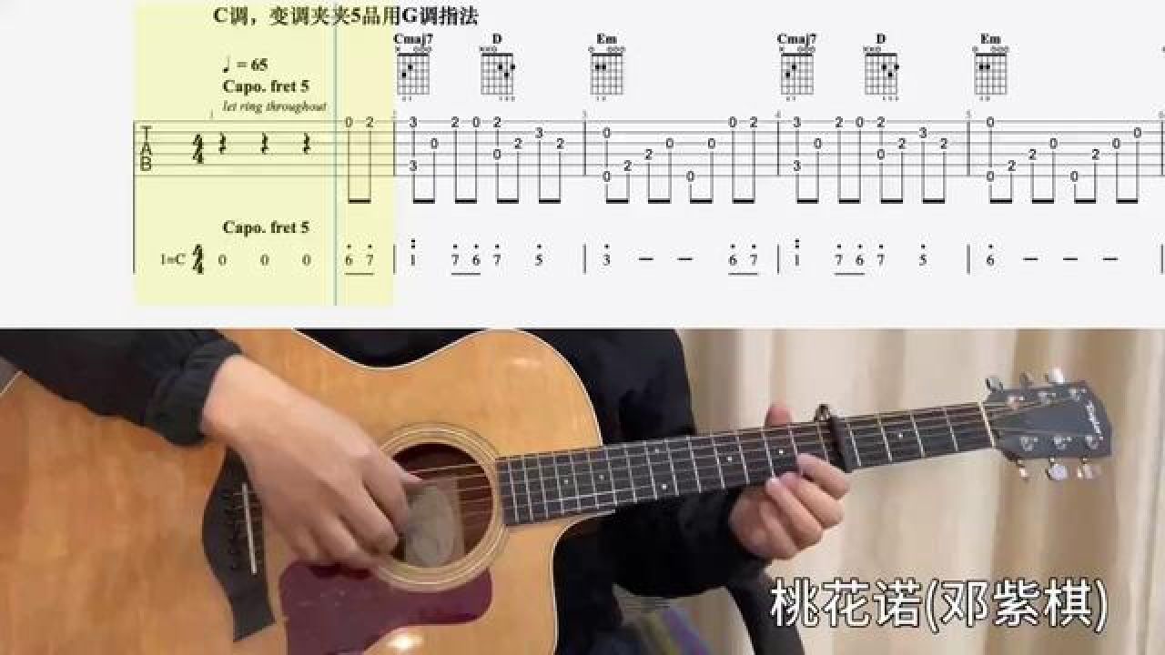 【吉他独奏慢速示范】桃花诺(邓紫棋) #零基础学吉他 #吉他谱 #吉他