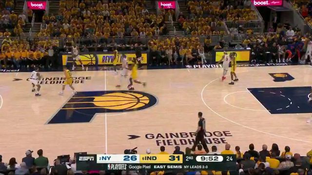 NBA季后赛：尼克斯vs步行者第2节英文原声回放