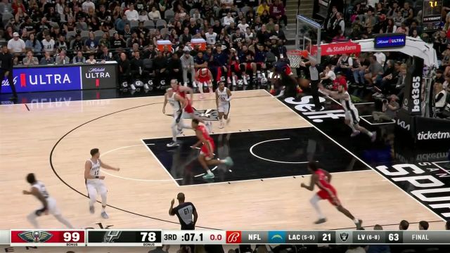 鹈鹕vs马刺五佳球 文班空接炸筐阿尔瓦拉多三分百步穿杨