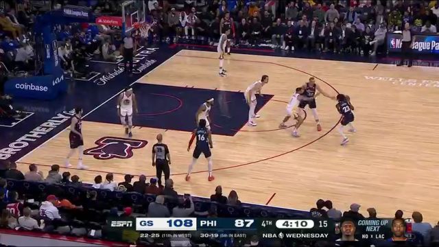 NBA常规赛：勇士vs76人第4节英文原声回放