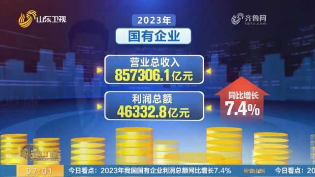 2023年我国国有企业主要效益指标稳步增长,利润总额同比增长7.4%