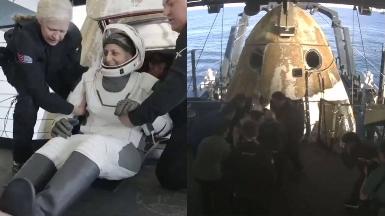 美滞留太空宇航员顺利出舱:女宇航员被抬出飞船搀扶上轮椅向镜头挥手_高清1080P在线观看平台_腾讯视频