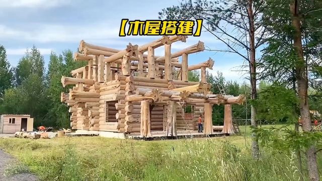 用巨型原始木材快速搭建别墅 成品太惊艳了#手工diy #木屋建造 #木屋别墅