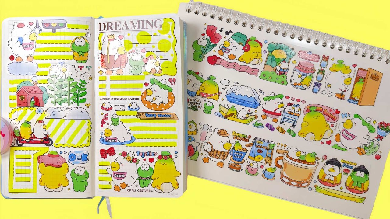 手帐 楚小包 蕉个朋友鸭贴纸日记 手帐拼贴排版 声控 白噪音 沉浸式