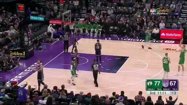 NBA常规赛：凯尔特人vs国王第3节英文原声回放