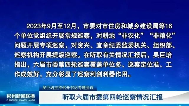 吴巨培主持召开书记专题会议 听取六届市委第四轮巡察情况汇报