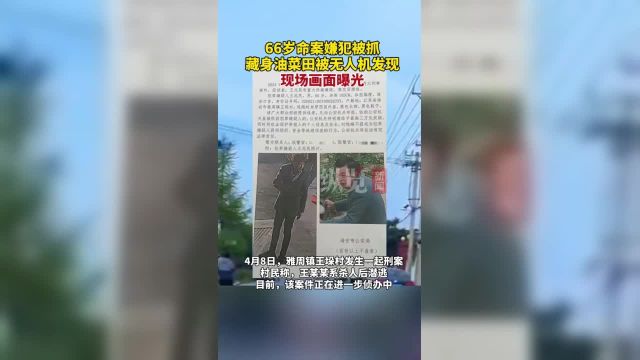 4月10日,记者核实获悉江苏海安雅周镇潜逃的66岁嫌犯王某某被抓获.一名协助抓捕人员称,无人机发现了嫌疑人王