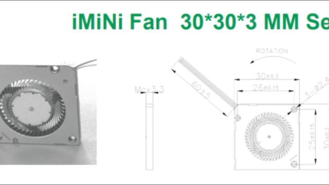 微型超薄散热风扇,30*30*3.3mm,960012200转