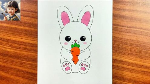 小兔子简笔画怎么画?教你画拿着胡萝卜的小兔子,特别可爱!
