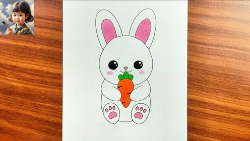 小兔子简笔画怎么画?教你画拿着胡萝卜的小兔子,特别可爱!