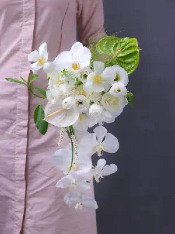 结婚领证必备的蝴蝶兰高级手捧花 蝴蝶兰的花语是纯洁的爱情,幸福的