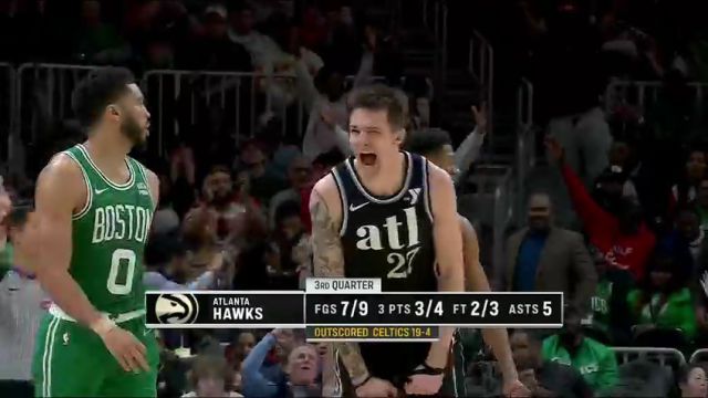 NBA常规赛：凯尔特人vs老鹰第3节英文原声回放