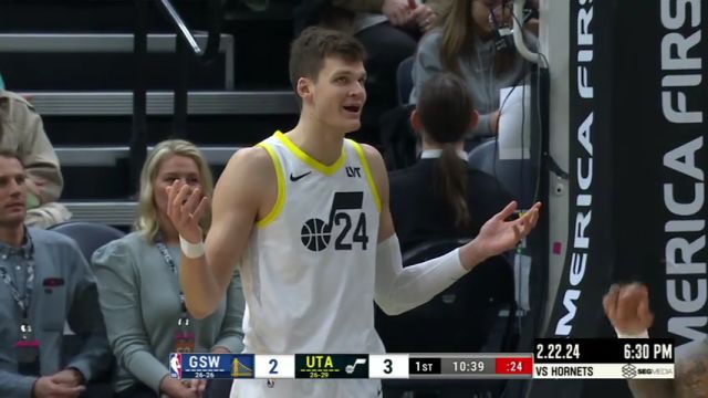 NBA常规赛：勇士vs爵士第1节英文原声回放