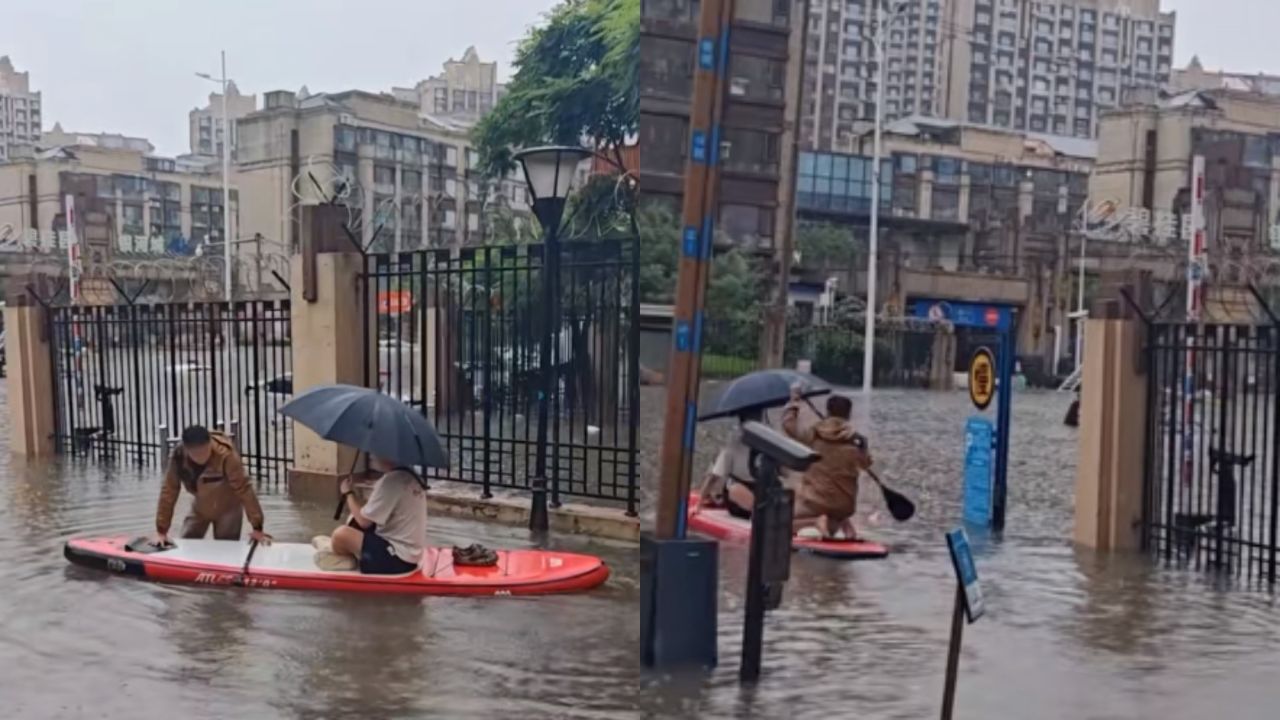 暴雨下大哥划小船送几十人回家，划了6小时累得脸发白，被女儿问“赚到钱了吗”时的回答很骄傲