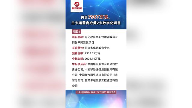 7957万!三大运营商分羹2大数字化项目