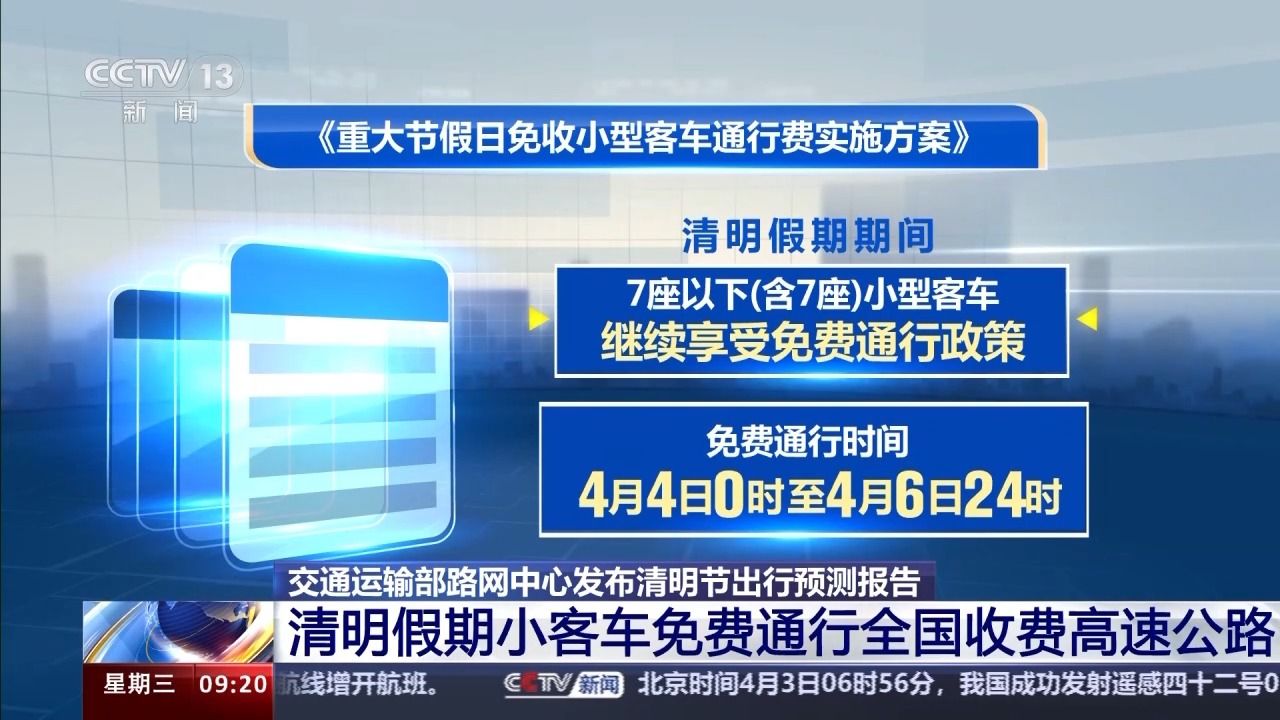 清明假期小客车免费通行全国收费高速公路02这些时段,路段易拥堵