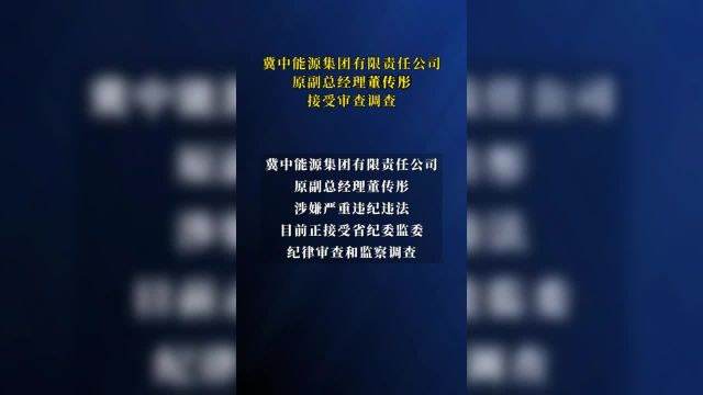 冀中能源集团有限责任公司原副总经理董传彤接受审查调查