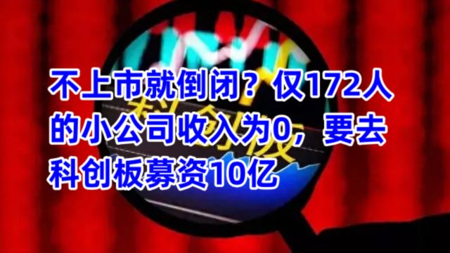 不上市就倒闭?仅172人的小公司收入为0,要去科创板募资10亿