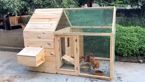 大叔用一些木板制作一款家用鸡笼,空间大打扫也方便.