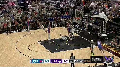《NBA全场集锦》势大力沉！森萨博反击上演滑翔劈扣 助爵士成功逆转比分