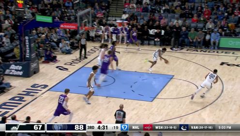 《NBA全场集锦》GG杰克逊鬼手刀球出其不意 贝恩高抛皮球助攻前者完成炸筐