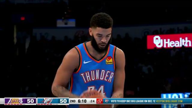 NBA常规赛：湖人vs雷霆第2节英文原声回放