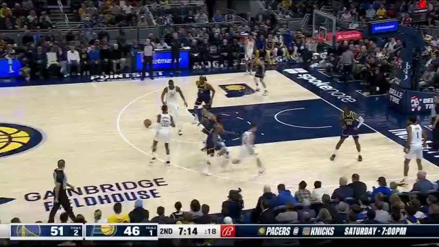 NBA常规赛：勇士vs步行者第2节英文原声回放