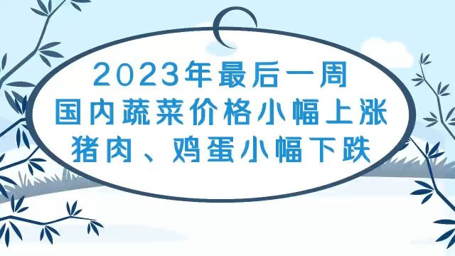 2023年最后一周,国内蔬菜价格小幅上涨,猪肉、鸡蛋小幅下跌