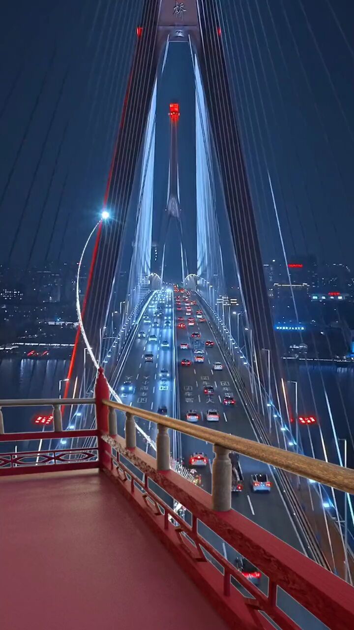 白水带网红桥夜景图片