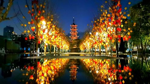 上海龙华寺的夜色，像一只火蝴蝶