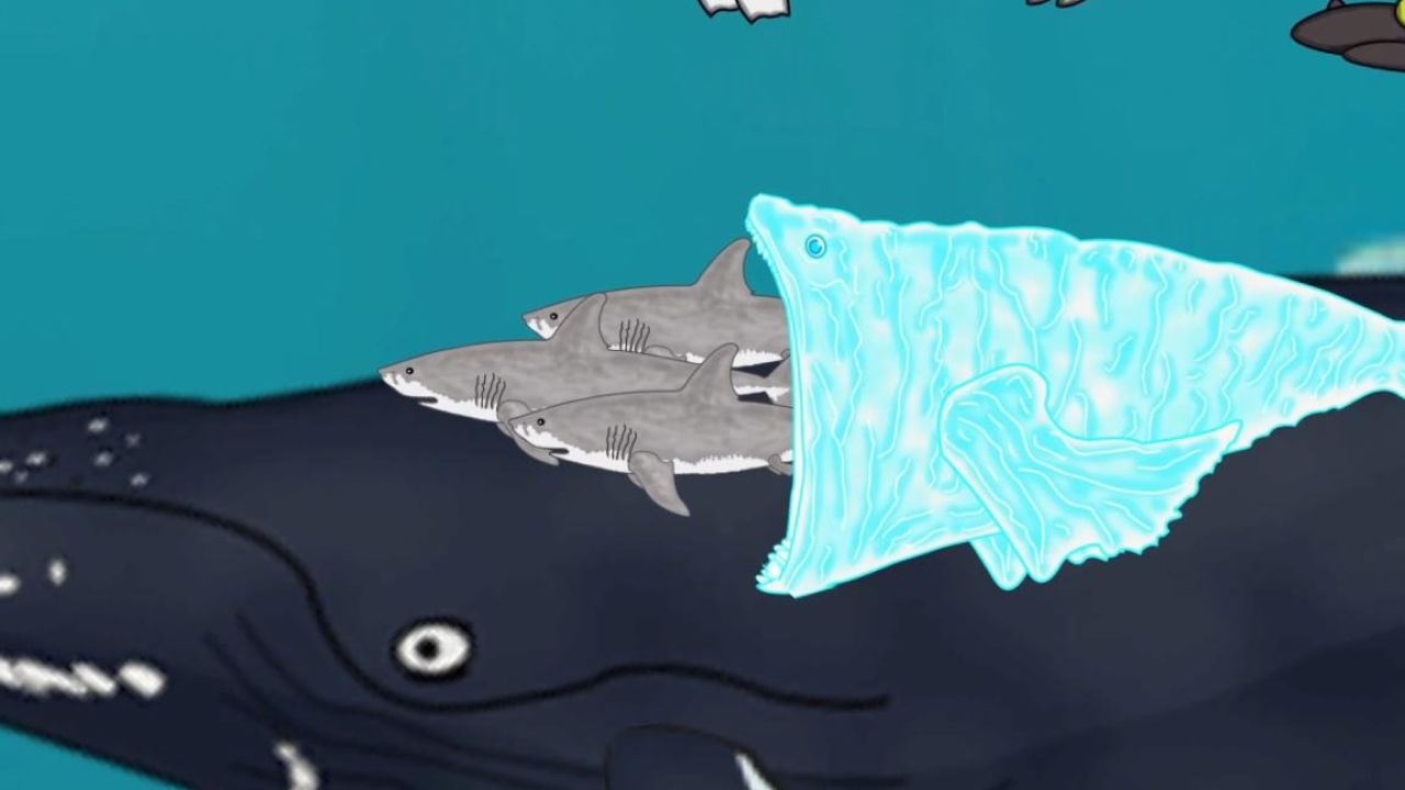 极寒巨鲲将三头大白鲨给吞进了肚中一顿消化 