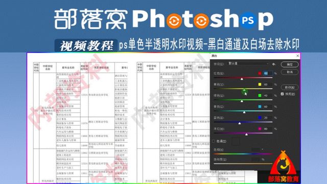 ps单色半透明水印视频:黑白通道及白场去除水印